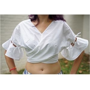 Just Cavalli Crop Wrap Top With Tie Ruffle Sleeves